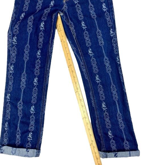 Tory Burch Jeans Womens 24 Blue Gemini Link Bloom Jacquard Rockabilly Denim Pant - Picture 12 of 16